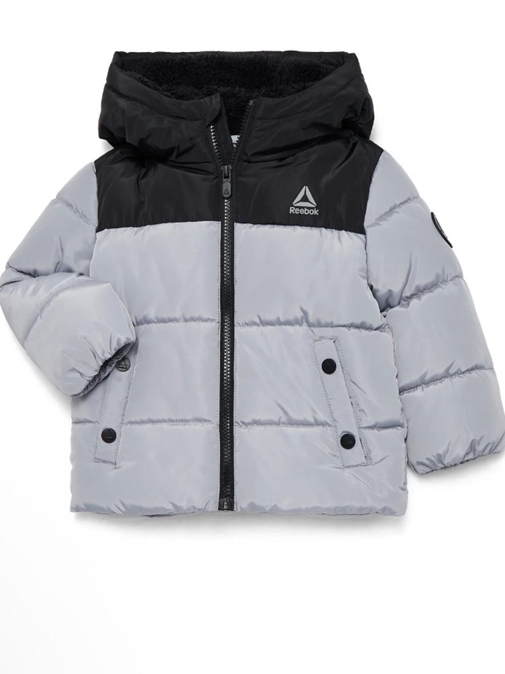 Reebok Kids Two-Tone Puffer Jacket in Light Gray and Black (54)